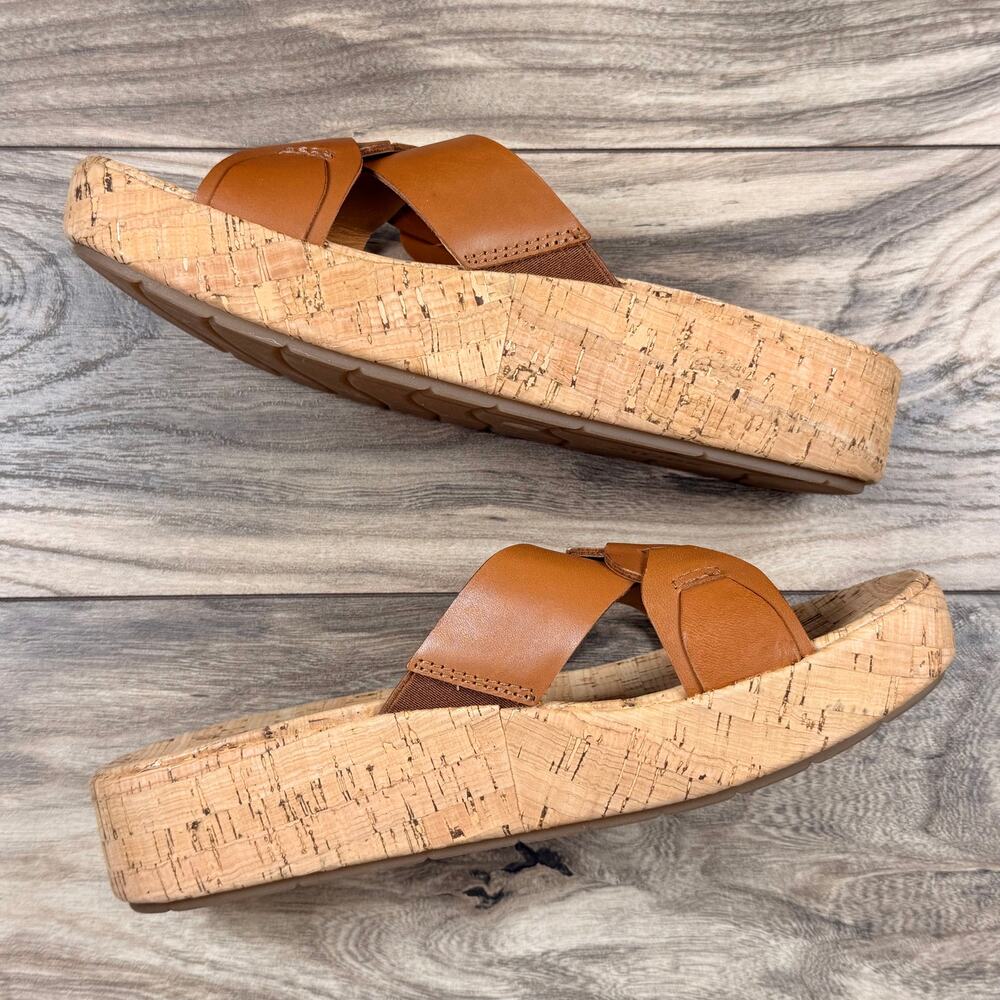 NIB Earth Scotti 8.5M Wedge Platform Comfort Leather Slide Sandals Dark Natural - Picture 6 of 12